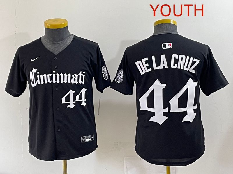 Youth 2025 Cincinnati Reds #44 De La Cruz Black Five generations Joint Name Nike MLB Jersey style 8->youth mlb jersey->Youth Jersey
